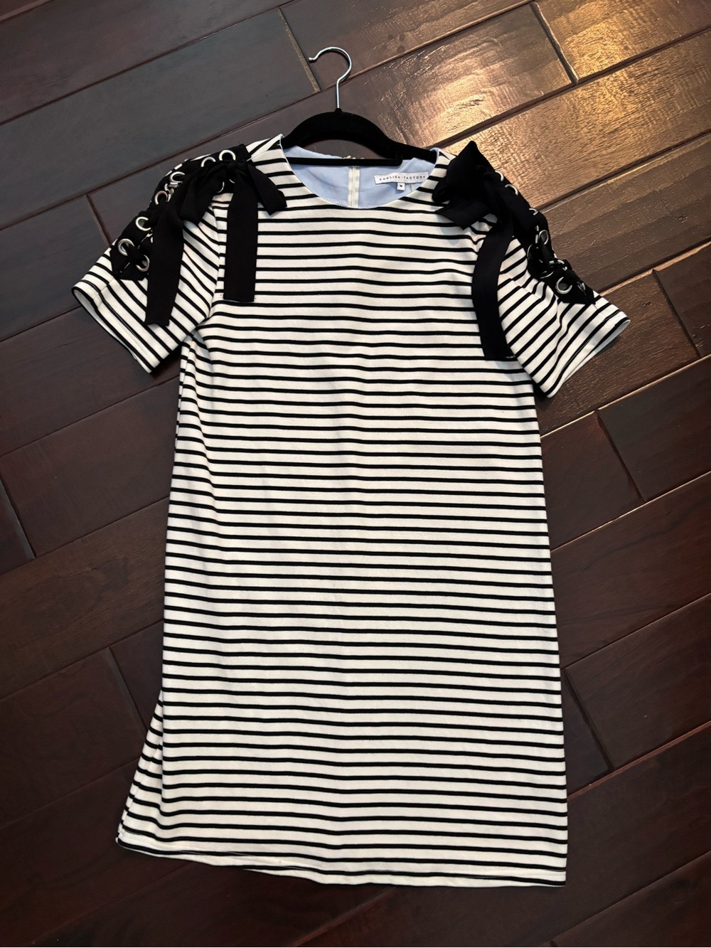 English Factory - Striped Shift Dress with Bow Tie Sleeves Size medium